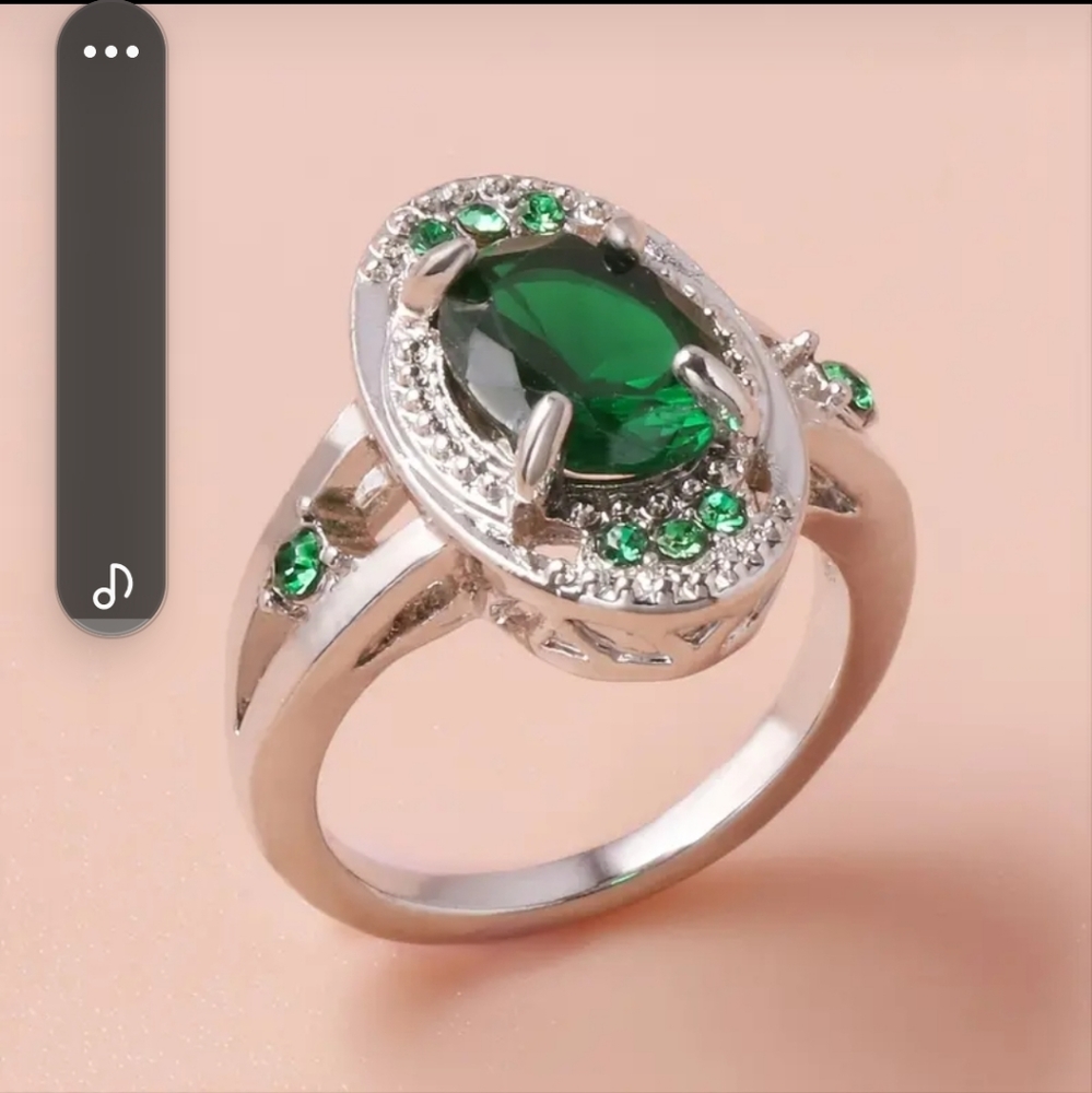 *3 For $10 Item🌟Silver Plated Faux Green Zicron Ring